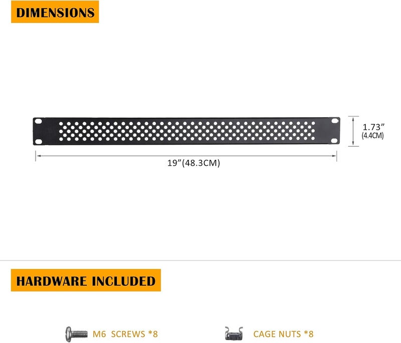 RIVECO 1U Vented Blank Panels for Rack & Cabinets Front Cover Panel 19-Inch Server & Network Rack Mount 2 PCS Black - Image 2